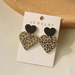 Leopard print heart shape drop earrings- New with package